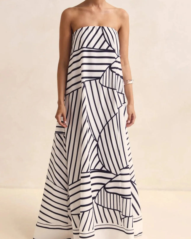 Smocked Printed Tube Maxi Dress