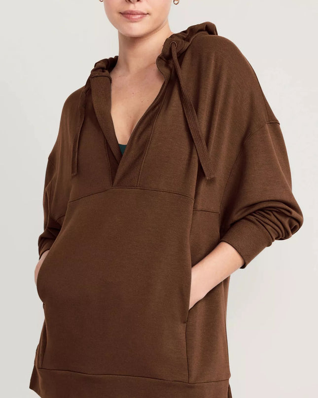 Drawstring Kangaroo Pocket Long Sleeve Hoodie Brown