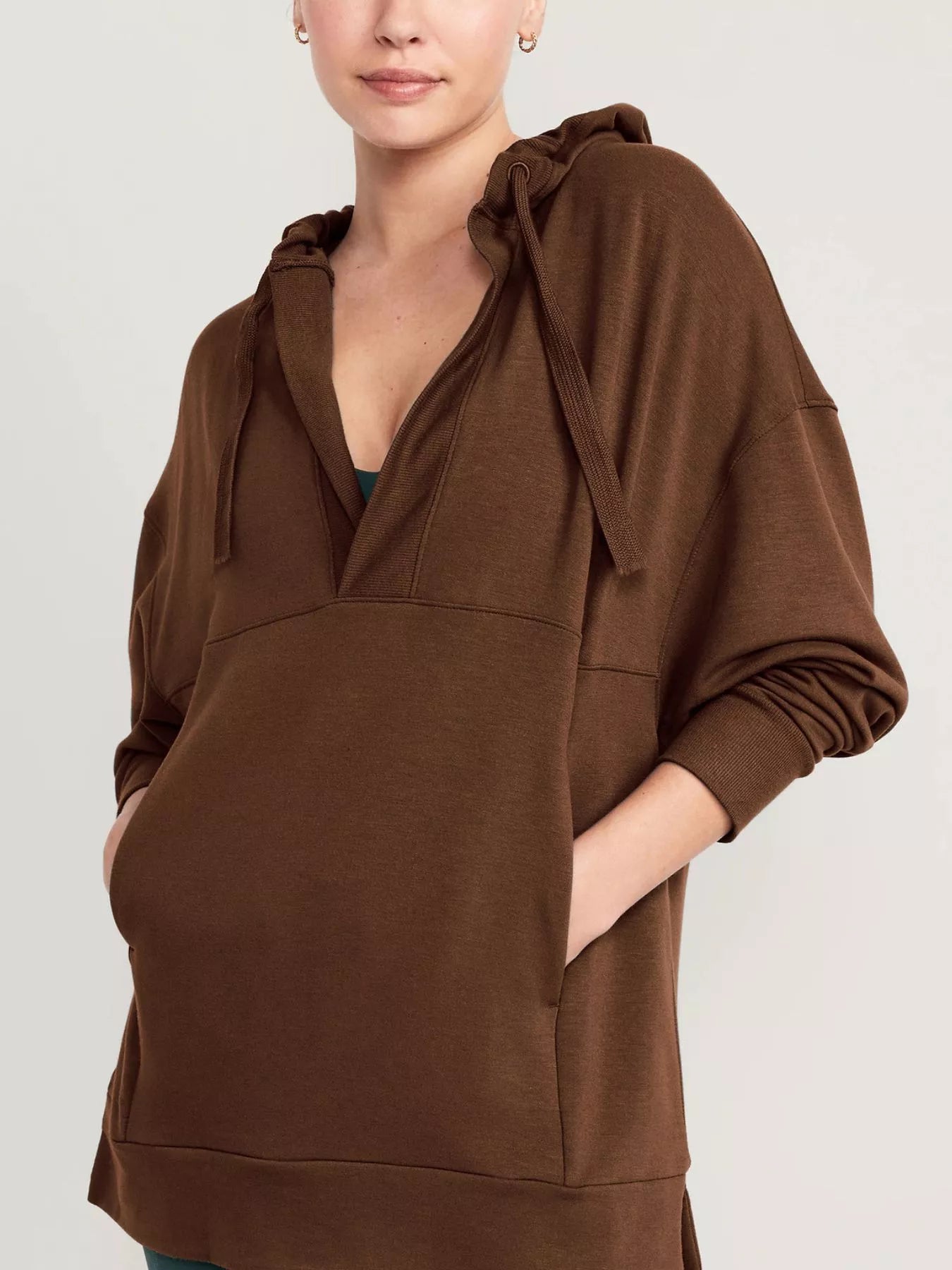 Drawstring Kangaroo Pocket Long Sleeve Hoodie Brown