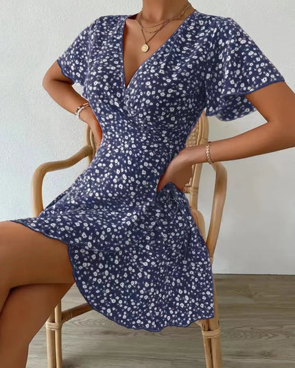 Floral Flutter Sleeve Wrap Mini Dress