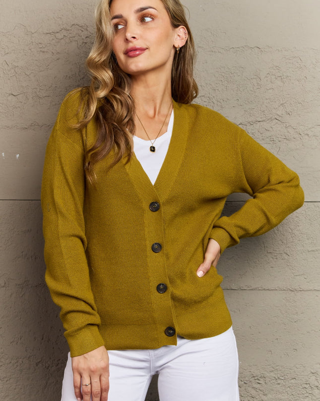 Zenana Kiss Me Tonight Full Size Button Down Cardigan in Chartreuse
