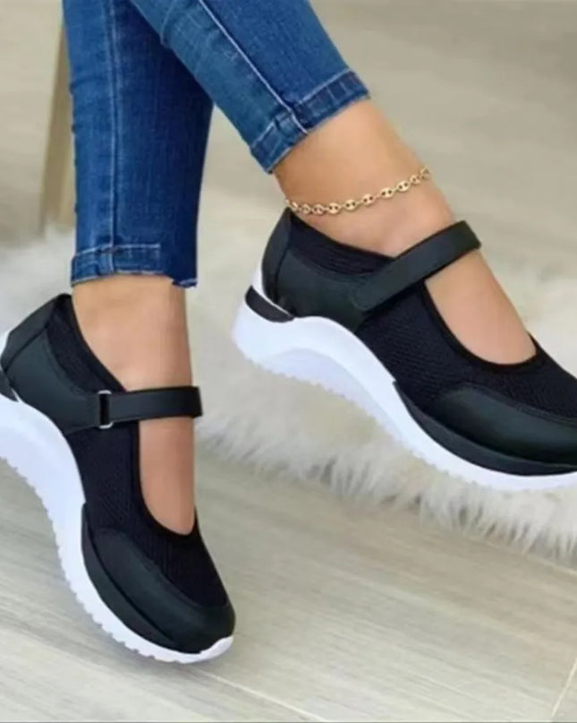 Velcro Strap Round-Toe Wedge Sneakers 