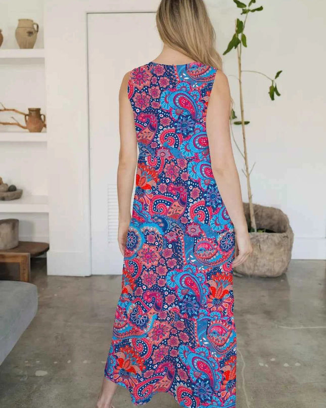 FAM-FAM Tiered Printed V-Neck Sleeveless Dress