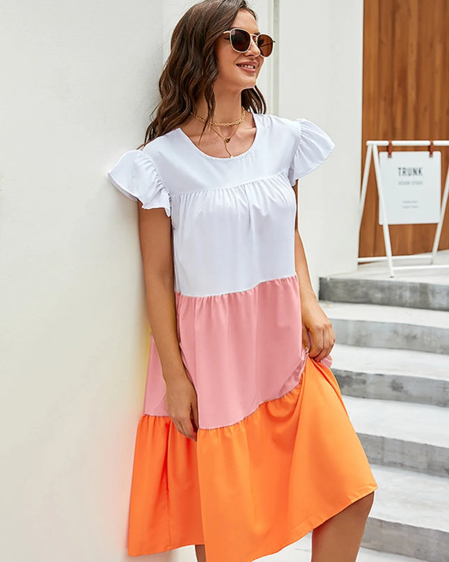 Plus Size Color Block Tiered Ruffle Summer Dress