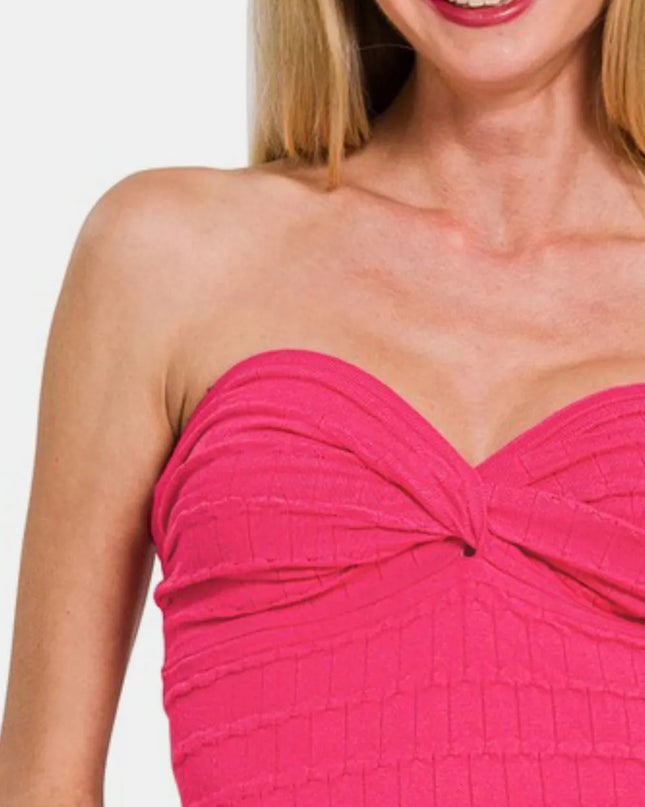 Zenana Ruched Twisted Sweetheart Neck Top