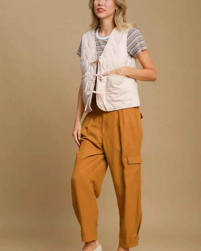 Umgee Heart Quilted Tie-Front Vest