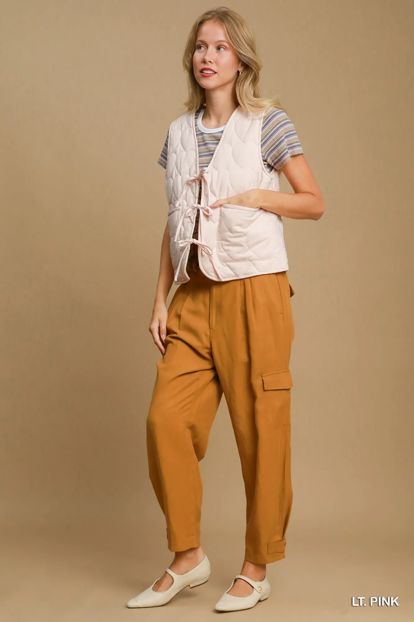 Umgee Heart Quilted Tie-Front Vest