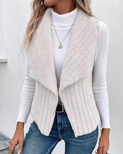 Open Front Fuzzy Vest Coat White