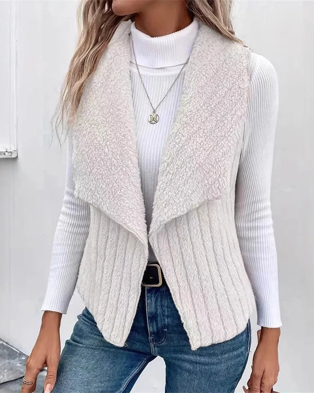 Open Front Fuzzy Vest Coat White