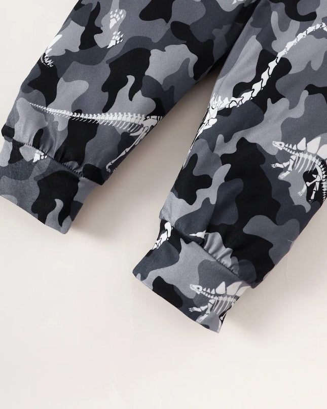 Children's Striped Hooded Bodysuit and Camouflage Pants Set