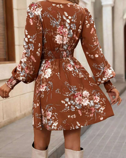 Floral Long Sleeve Mini Dress with Smocked Waist