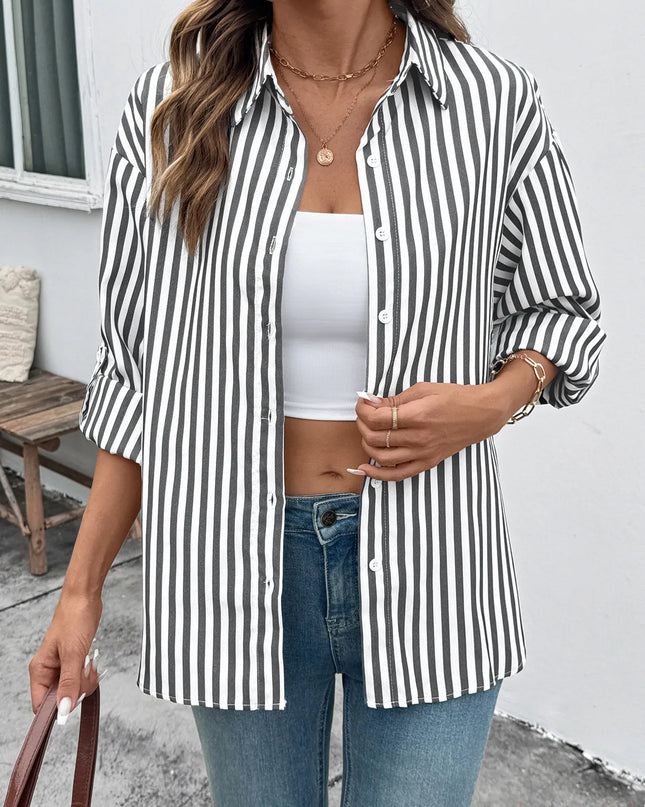 Striped Oversized Button-Up Shirt