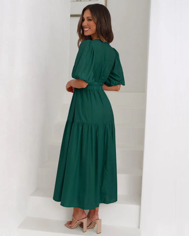 Tiered Surplice Half Sleeve Midi Dress