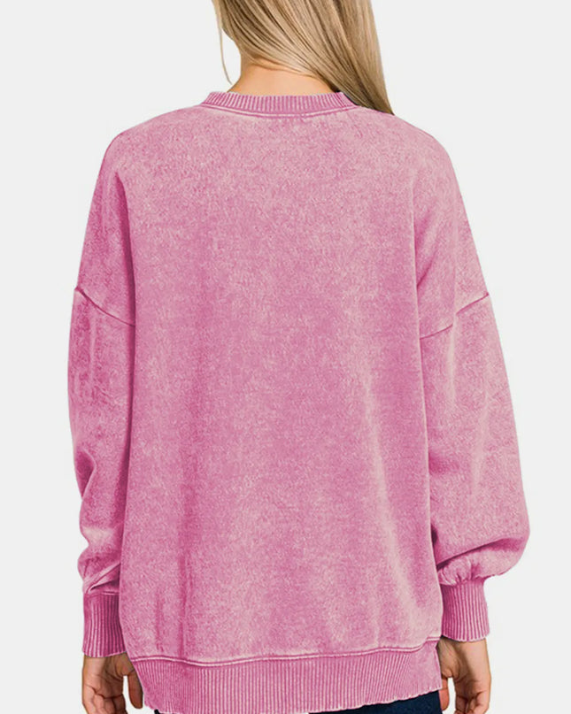 Zenana High-Low Acid Wash Fleece Sweatshirt