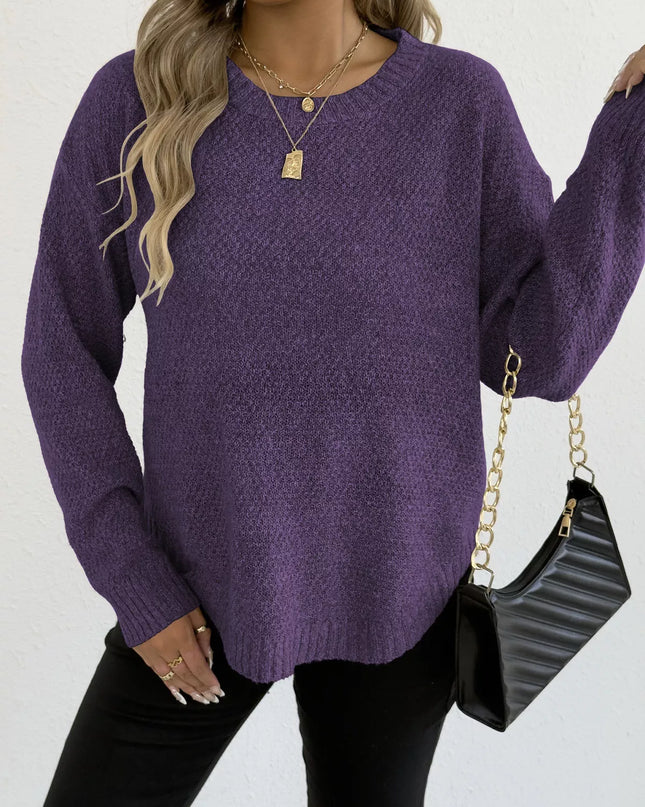 Textured Knit Relaxed Fit Round Neck Sweater