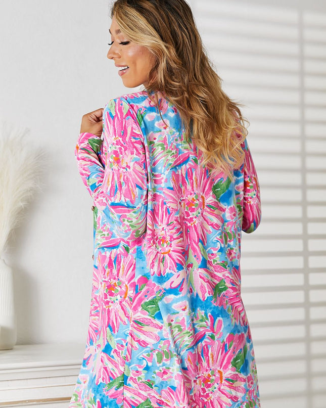 Double Take Floral Open Front Long Sleeve Cardigan