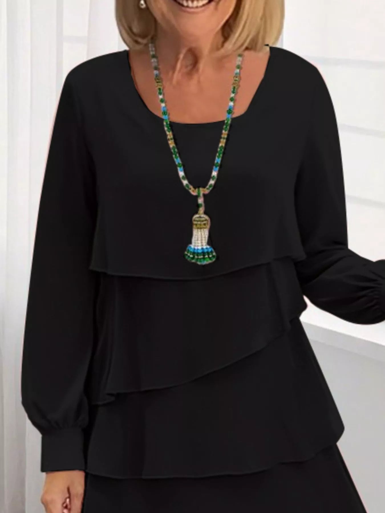Full Size Layered Long Sleeve Mini Dress Plus Size
