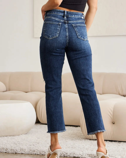 RFM Crop Dylan Full Size Tummy Control Distressed High Waist Raw Hem Jeans