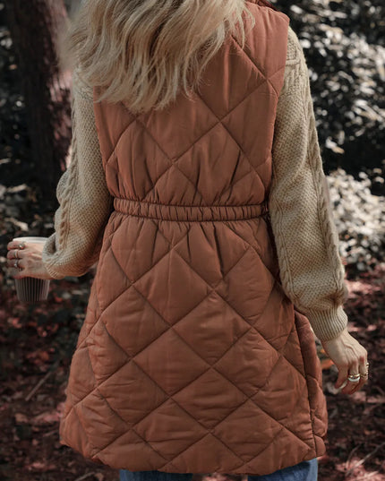 Pocketed Zipper and Button Vest Coat