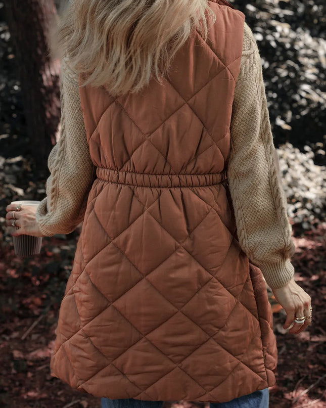 Pocketed Zipper and Button Vest Coat