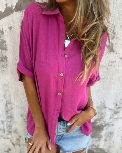 Full Size Collared Neck Half Sleeve Shirt Plus Size 