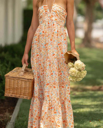 Tiered Halter Neck Printed Cami Dress 