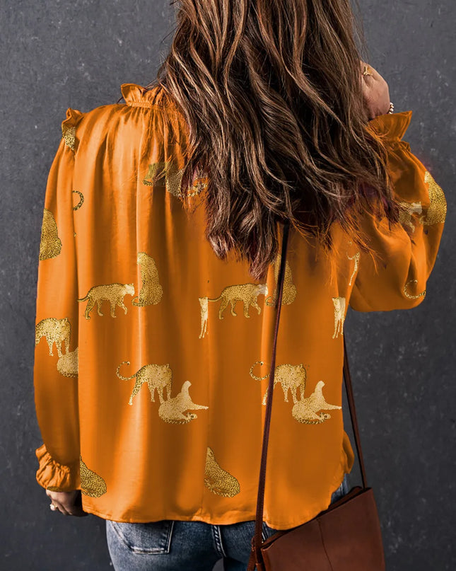 Frill Animal Flounce Sleeve Blouse 