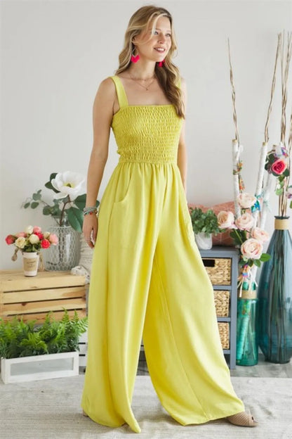 ADORA Smocking Top Wide Leg Jumpsuit 
