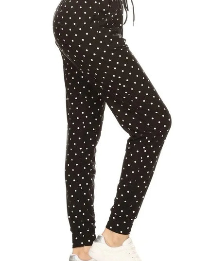 Leggings Depot Full Size Buttery Soft Polka Dot Joggers with Drawstring Plus Size
