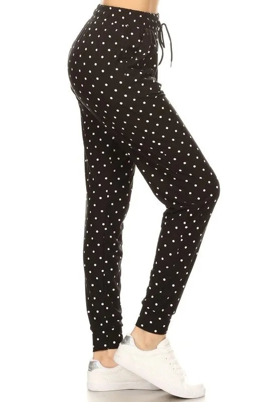 Leggings Depot Full Size Buttery Soft Polka Dot Joggers with Drawstring Plus Size