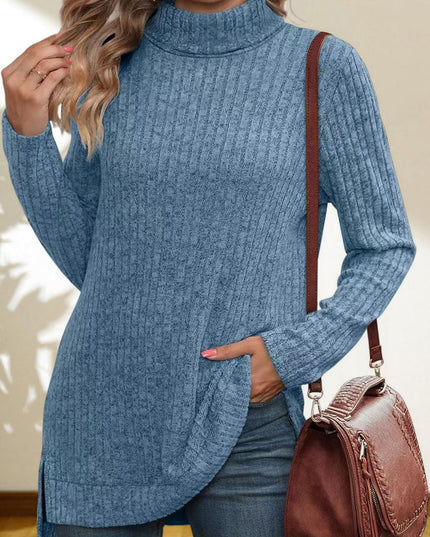 Turtleneck High Low Top Sky Blue