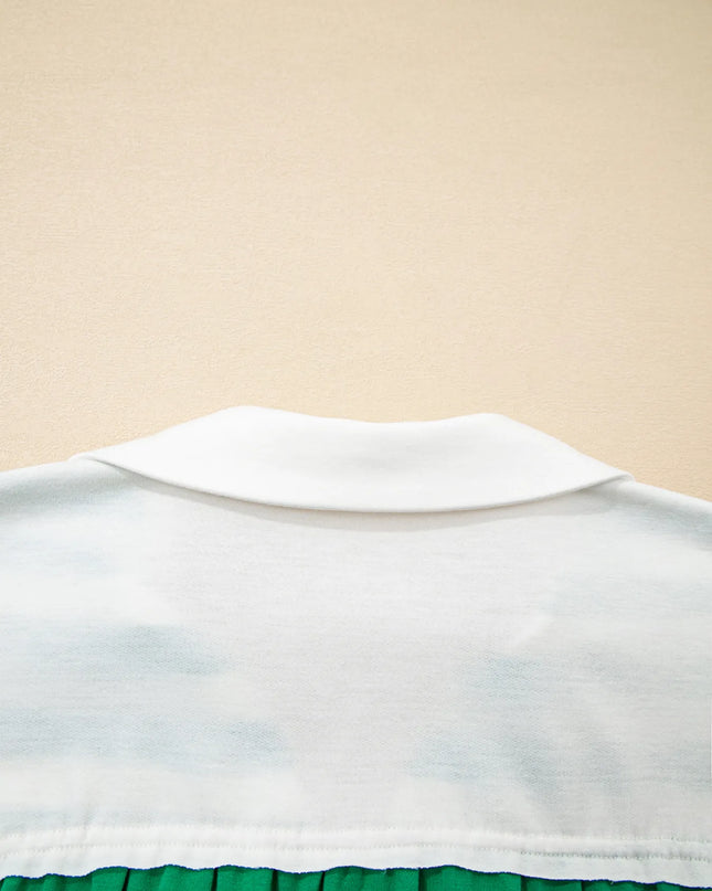 Stripe Colorblock Collared V Neck Cropped Top