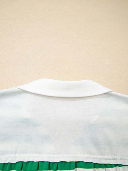 Stripe Colorblock Collared V Neck Cropped Top