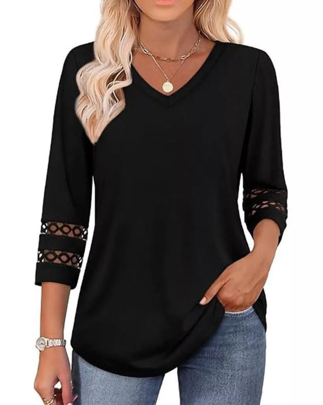 Full Size V-Neck 3/4 Sleeve T-Shirt Plus Size
