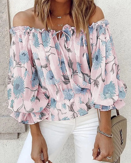 Off-Shoulder Floral Print Blouse