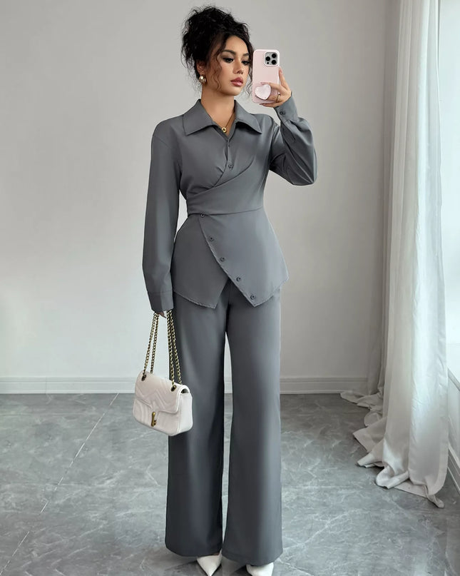 Back Tie Wrap Blazer and Wide Leg Pants Set