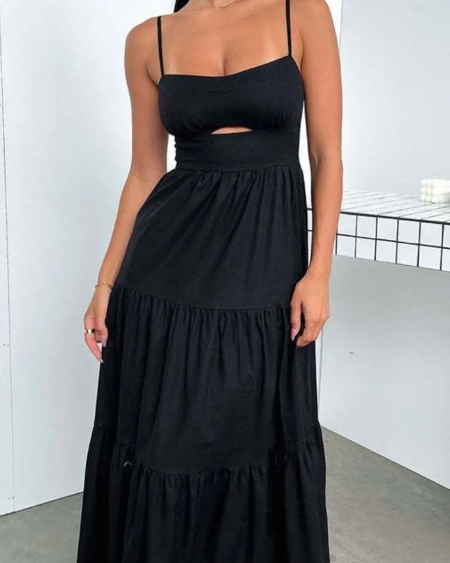 Cut-Out Tiered Dress with Spaghetti Straps