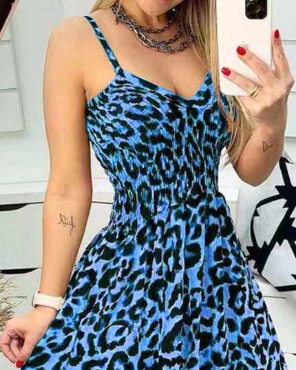 Full Size Leopard Print Spaghetti Strap Maxi Dress Plus Size 