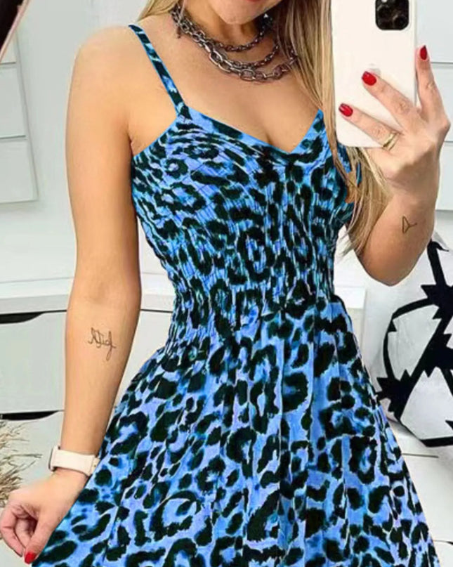 Full Size Leopard Print Spaghetti Strap Maxi Dress Plus Size 