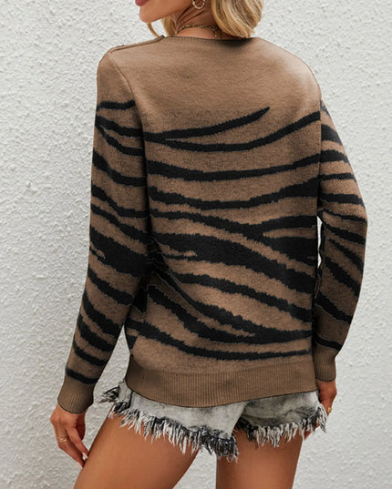 Zebra Print Round Neck Sweater