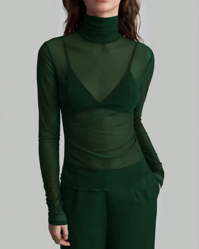 Turtleneck Long Sleeve Top Dark Green
