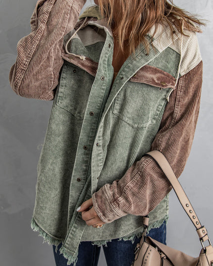 Snap Front Hooded Corduroy Shacket