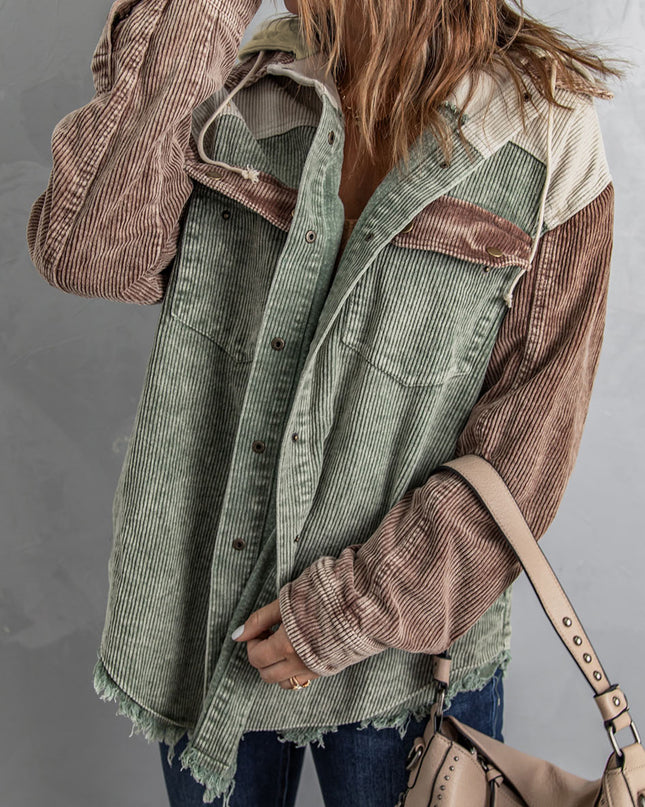 Snap Front Hooded Corduroy Shacket