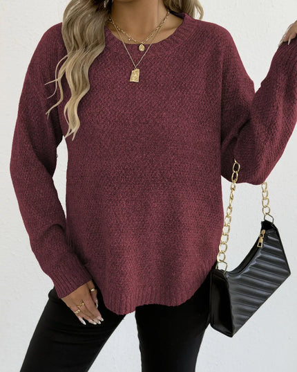 Textured Knit Relaxed Fit Round Neck Sweater