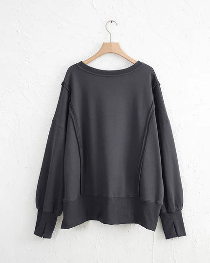 Exposed Seam High-Low Long Sleeve Sweatshirt