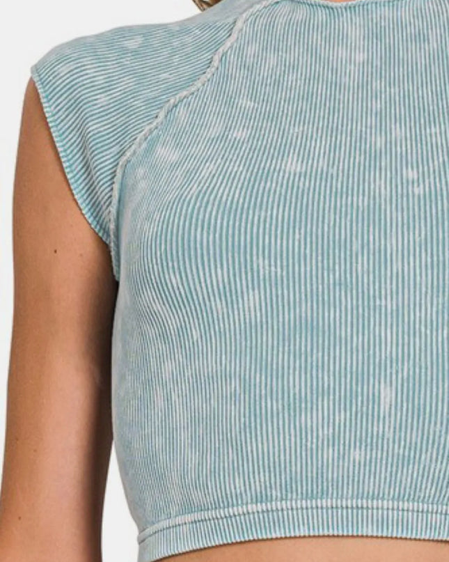 Zenana Ribbed Round Neck Cropped Top