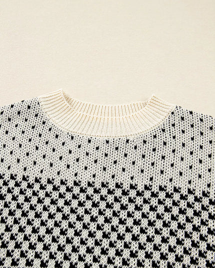 Contrast Color Pattern Lantern Sleeve Sweater