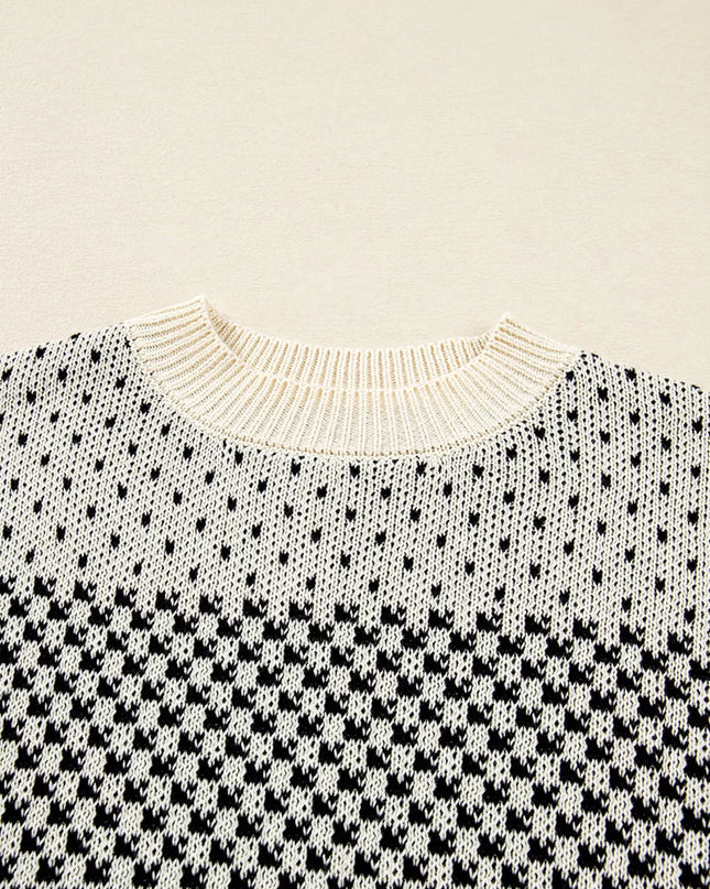 Contrast Color Pattern Lantern Sleeve Sweater