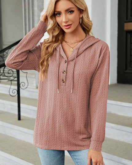 Cable-Knit Long Sleeve Hoodie Dusty Pink