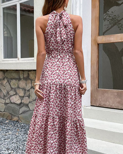 Perfee Floral Tie-Waist Tiered Dress 